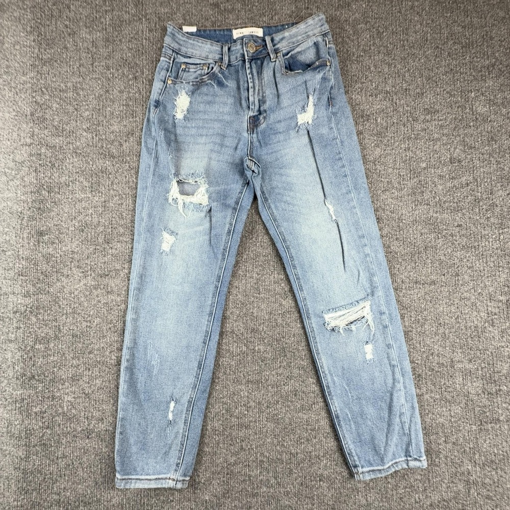 Almost Famous Jeans Juniors 1 Light Wash Blue High Rise Mom Distressed Denim